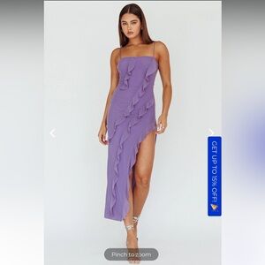 CATRIONA SPLIT RUFFLE MIDI DRESS PURPLE - Small